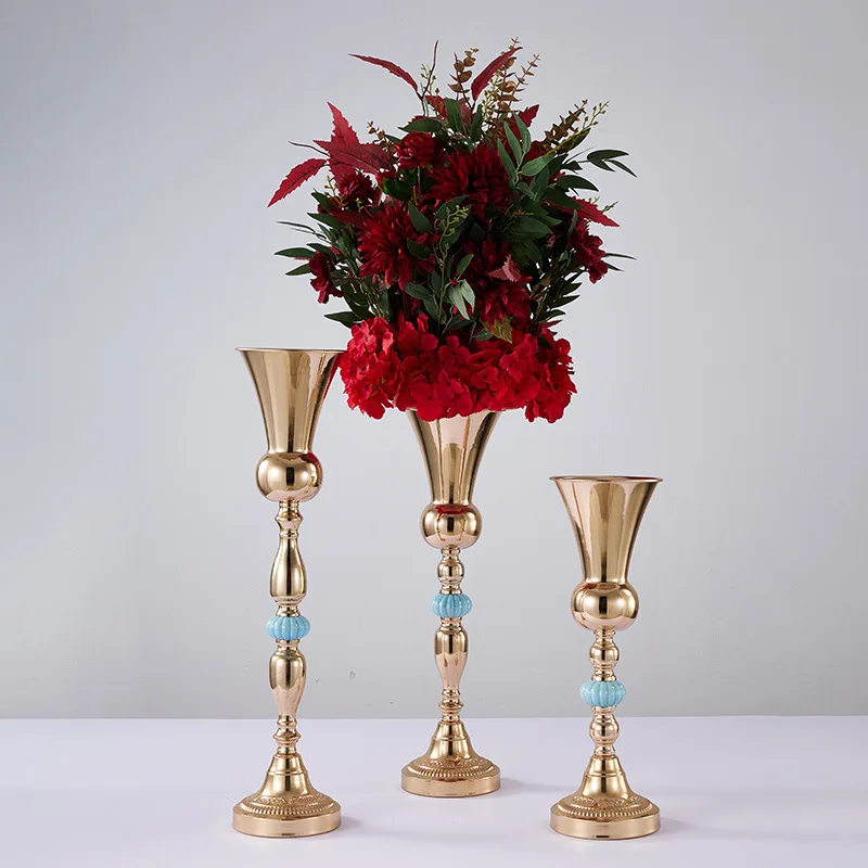 10 PCS/ Lot Gold Vases Metal Flowers Pot Wedding Centerpieces Event Flower Road Lead For Home Hotel Decoration