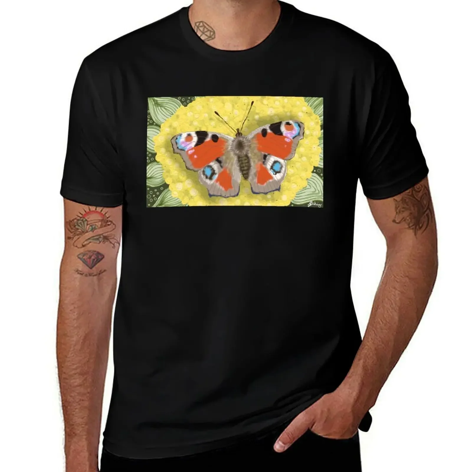 

peacock butterfly T-Shirt customizeds blacks summer top Men's cotton t-shirt