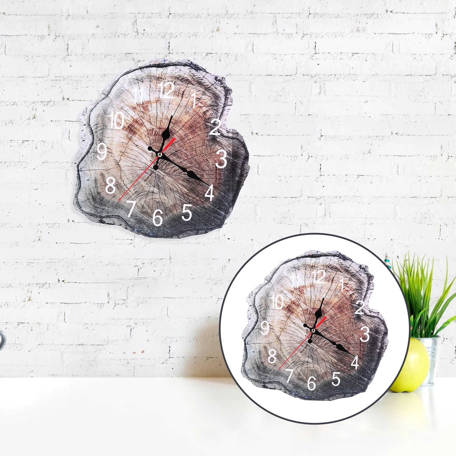 

Stylish Wood Wall Mute Simple Hanging Clock For Living Room Bedroom Home Decor Annual Ring Design Household Decoration