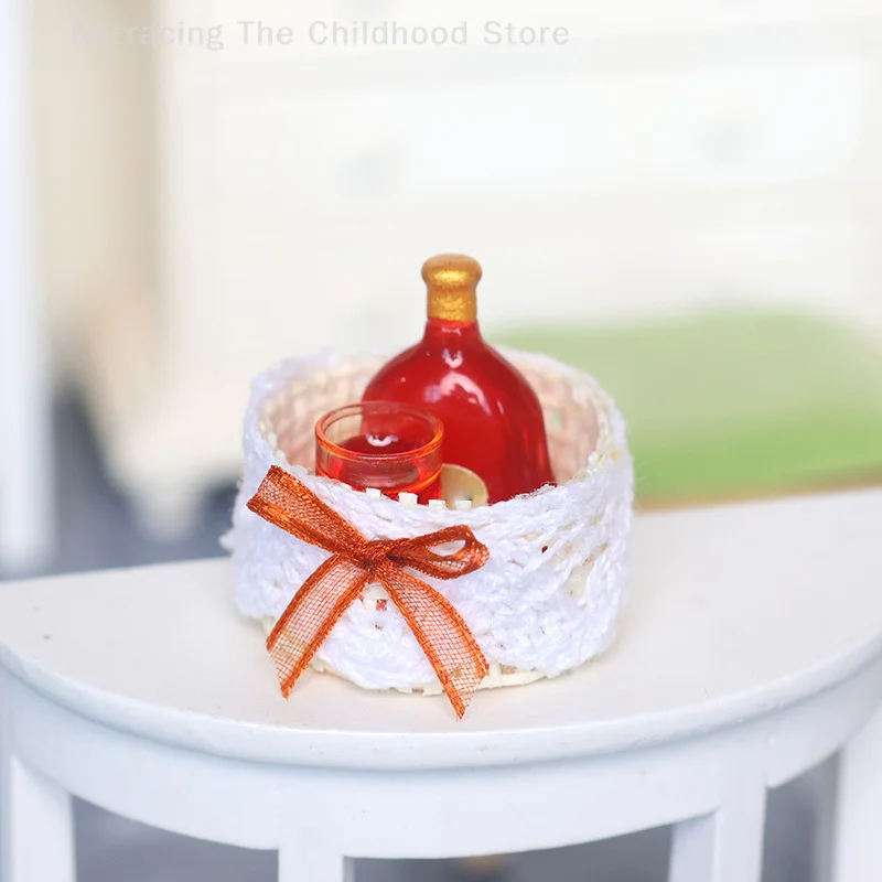 1/12 Dollhouse Lace Storage Box Miniature Fabric Storage Basket Furniture Home Model Decor Toy Doll House Accessories