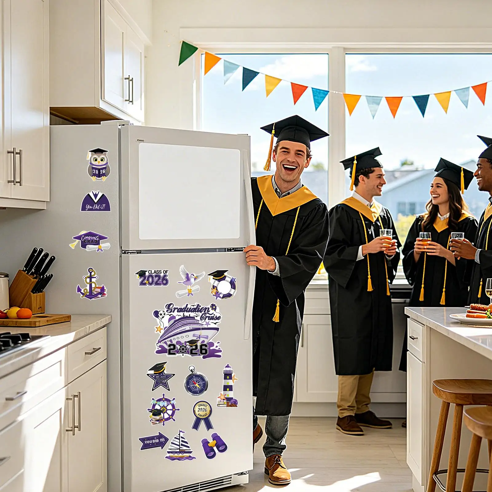 Graduation Cruise Door Magnets 16 Piece Waterproof Refrigerator Decorations 2026 Grad Car Stickers Fridge Magnets For Car