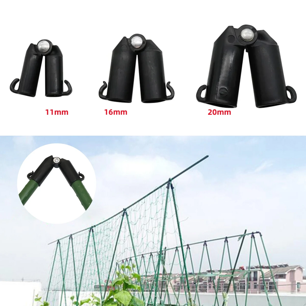 0~180° Adjustable Fixed Socket B Fork Climbing Rack Joint Diameter 11/16/20mm Plastic Coated Steel Pipe Support Accessories 3Pcs