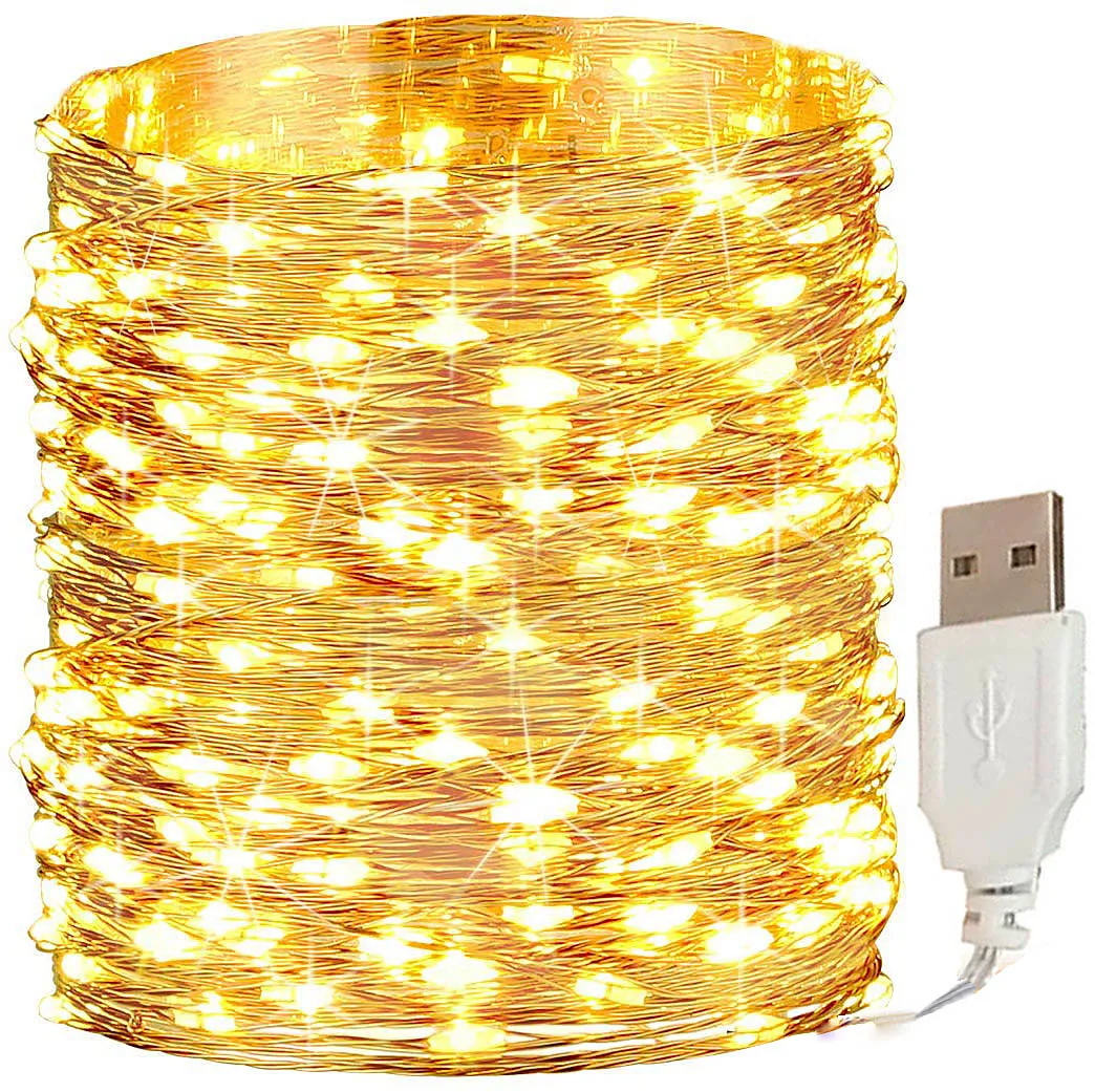 5M 50Leds 10M 100Leds Zilver Draad Slinger Usb Led Lichtslinger Vakantie Voor Fee Kerst Bruiloft Feest Decoratie Licht