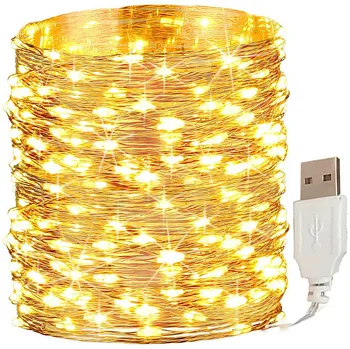 실버 와이어 화환 USB LED 스트링 조명, 휴일 요정 크리스마스 웨딩 파티 장식 조명, 5M 50LED, 10M 100LED
