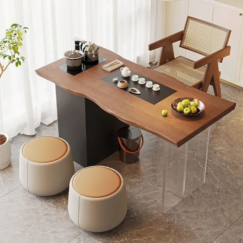 New Chinese-style solid wood tea table balcony tea table tea tray integrated new simple household
