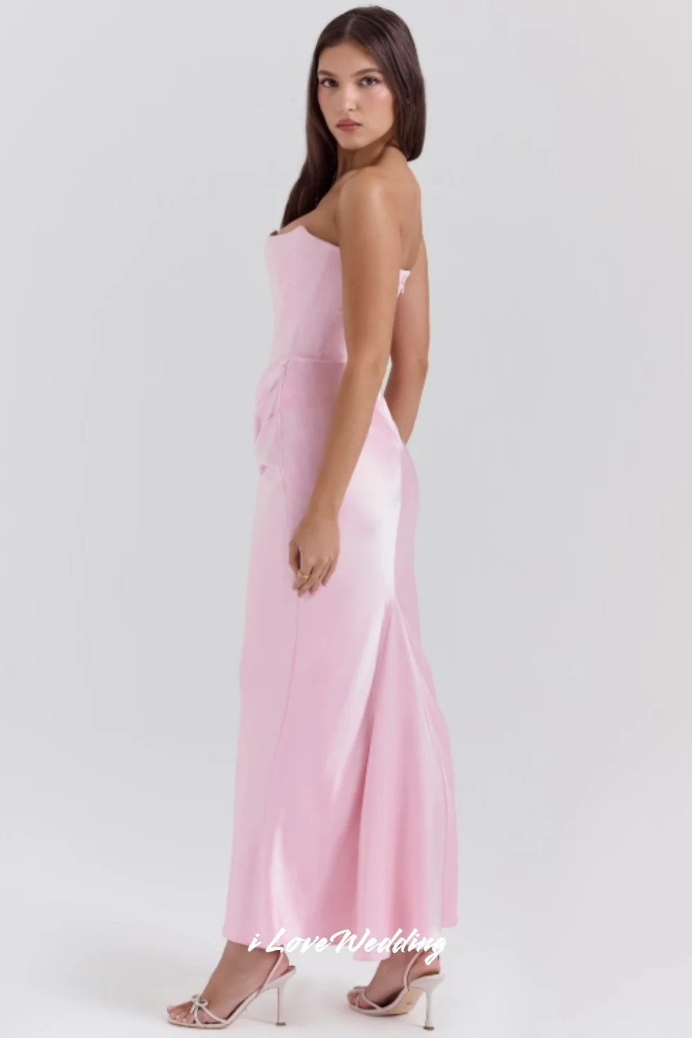 Розовые вечерние платья без бретелек 2025: атласные плиссированные платья русалки без рукавов, элегантные свадебные платья длиной до щиколотки по индивидуальному заказу