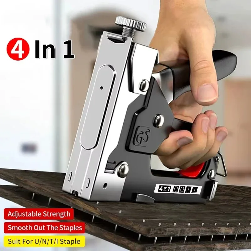 4 in 1 Manual Nailing Gun Construction Stapler Heavy Duty Staple Guns Air Nail Woodworking with 800 Staples Home Carpentry Tools