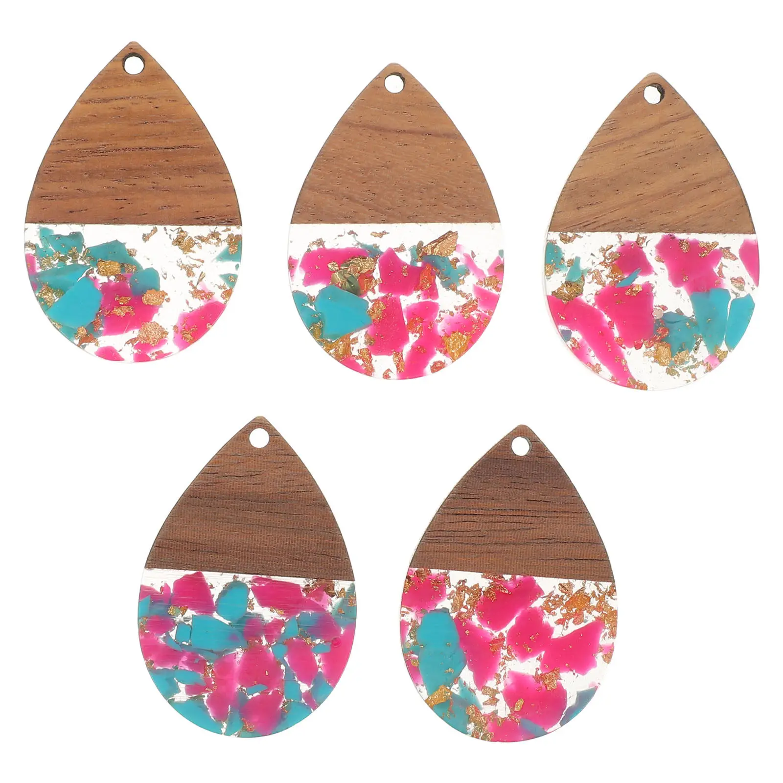 

5Pcs Resin Wood Teardrop Pendants Foil Water Drop Shape Jewelry Making Earrings Necklace DIY Charms