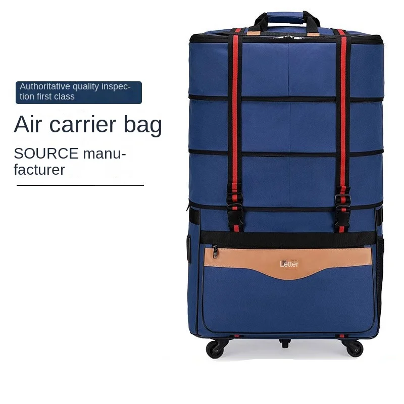 Large Capacity Expandable Foldable Travel Bag Oxford Suitcase Air Consignment Bag Five Wheels Waterproof Moving Abroad Luggage