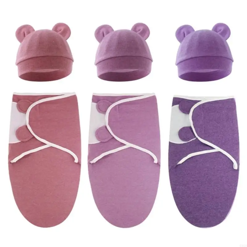 090B Newborns Baby Sleepsack and Hat Set Infants Swaddles Blanket Breathable Sleepsack with Fetal Caps for 0- to 1 Year