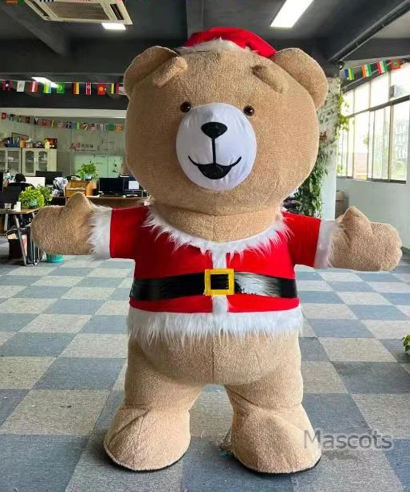 

Носимый рождественский надувной костюм плюшевого мишки для взрослых, надувной талисман всего тела с костюмом Санта-Клауса для рождественских мероприятий