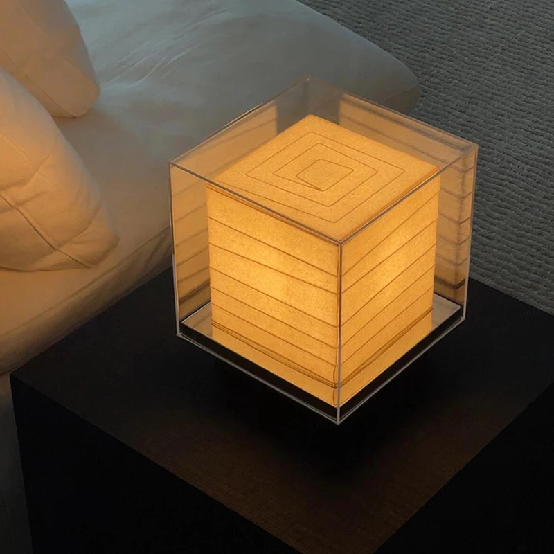Lumo Cube Table Lamp Wabi Sabi Rice Paper Lamp Japanese LED Square Glass Table Light Living Room Bedroom Bedside Reading Light
