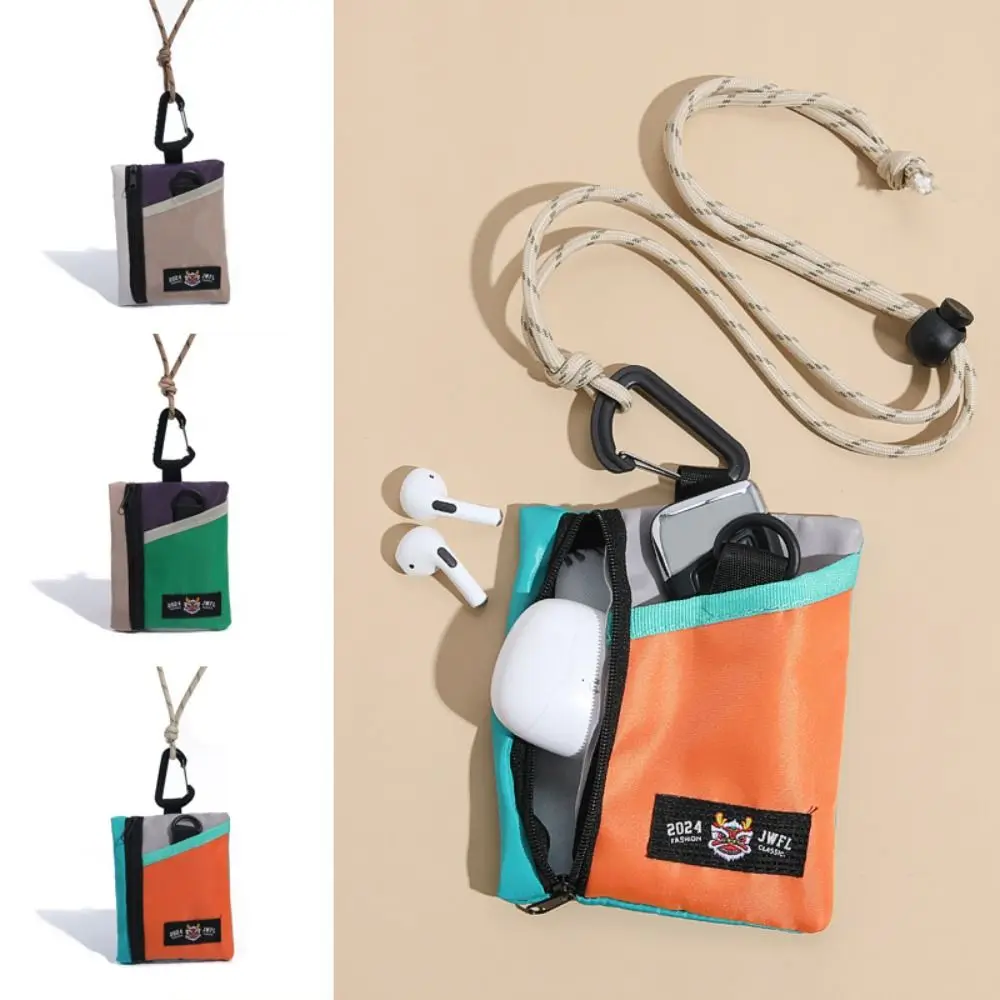 

New Nylon Coin Purses Mini Neck Strap Lanyard Coin Bag Cartoon Key Case Student