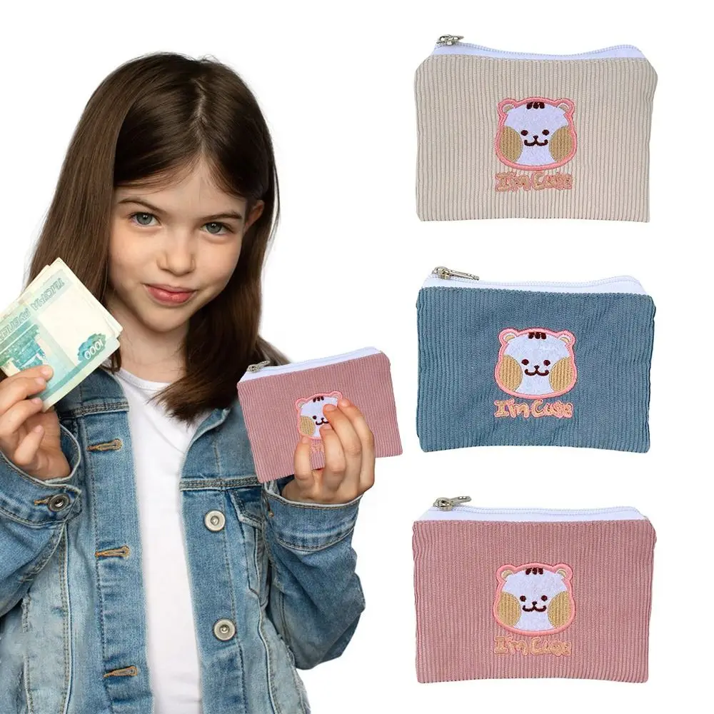 

Cute High-capacity Short Wallet Solid Color Corduroy Cosmetic Bag Embroidery Cartoon Bear Storage Bag Girl