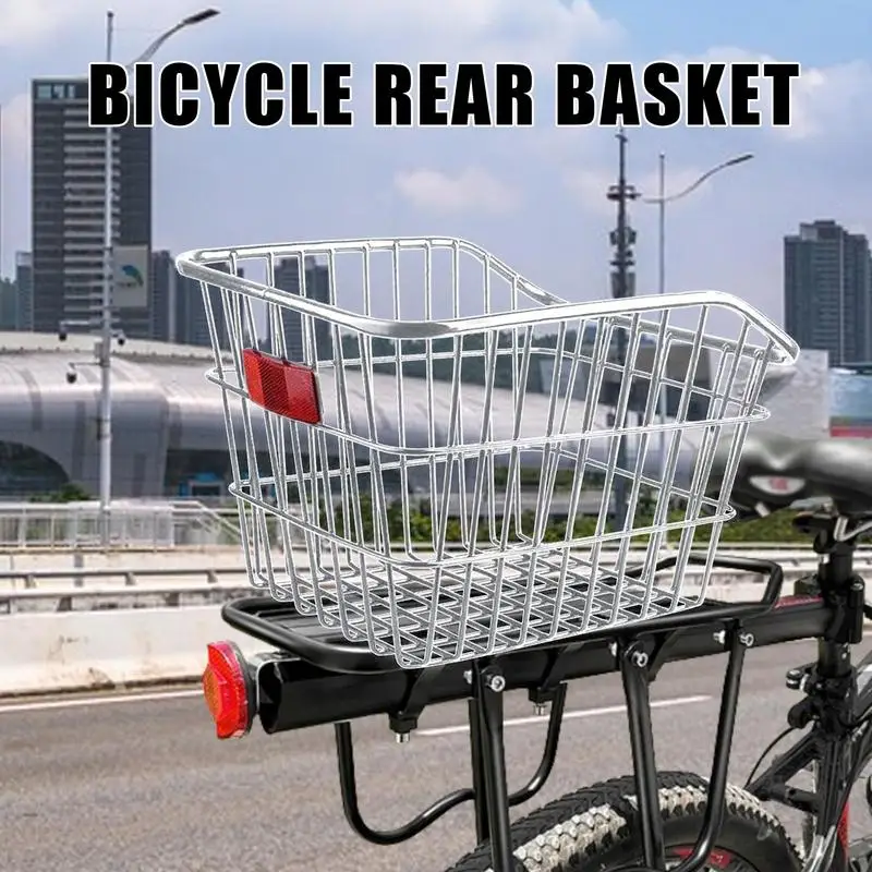 Bike Rear Basket With Rear Light Bicycle Rear Seat Storage Basket Metal Large Rear Cycle Rack Frame Cycle Rear Shelf For Cycling