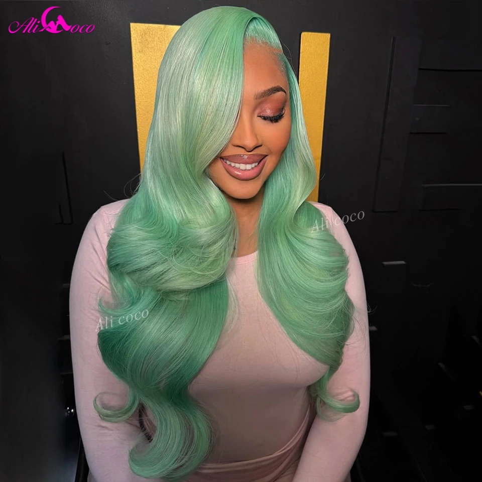 

613 Colored Wigs Mint Green for Summer Transparent Invisible HD Lace Pre Plucked Real Human Hair Front Body Wave Remy Brazilian