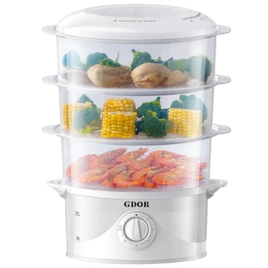 

3 Tier Electric Food Steamer 800W White BPA-Free for Fast Simultaneous Cooking of Vegetables Dishwasher Safe with Boil Dry Prot