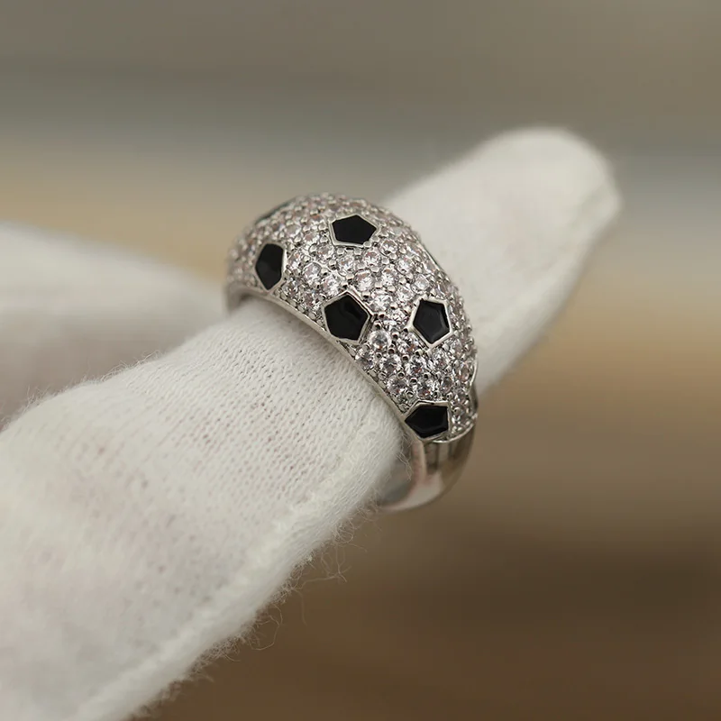 جديد البصر اكسسوارات زركونيا هندسية مفتوحة خواتم للنساء الفاخرة كريستال الزفاف المشاركة الأسود النفط اللوحة خواتم مفتوحة #5