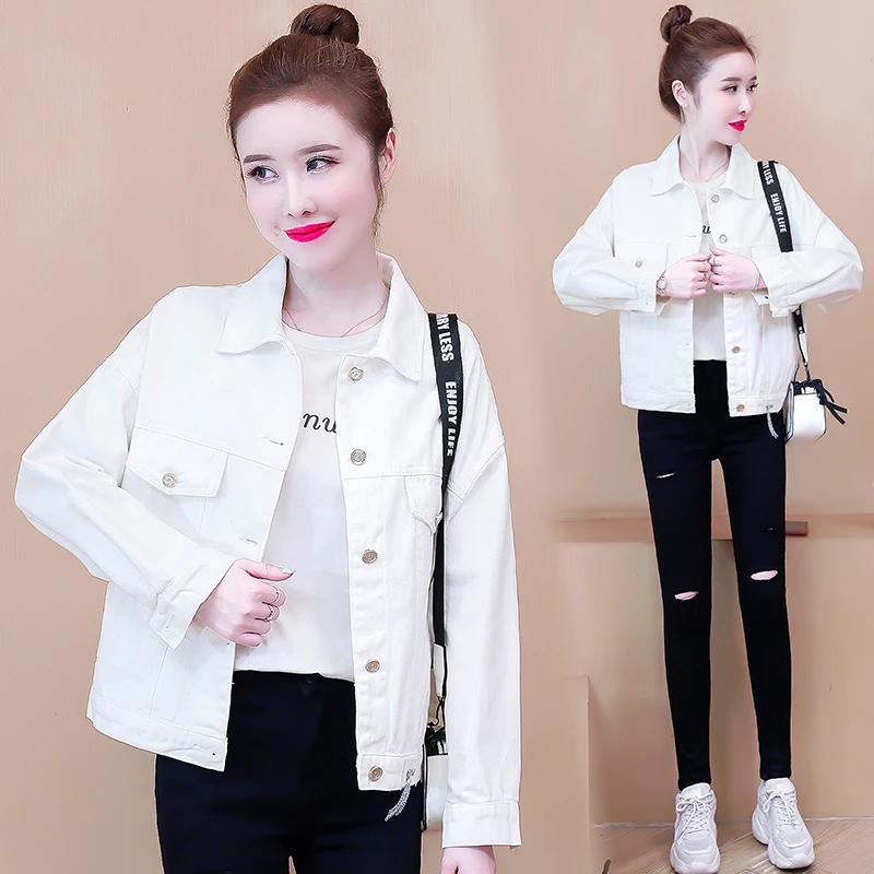 Red Denim Jaet ort Women's Loose Fit Spring New Korean Sle Early Spring ular Top Coat Button Embroidery ket