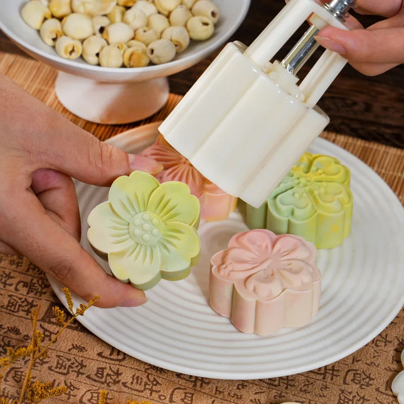 3D-geprägte Kirschblüten-Handpressform für Mondkuchen & Kekse, lebensmittelechter Kunststoff-Teigstempel, Backwerkzeug für zu Hause