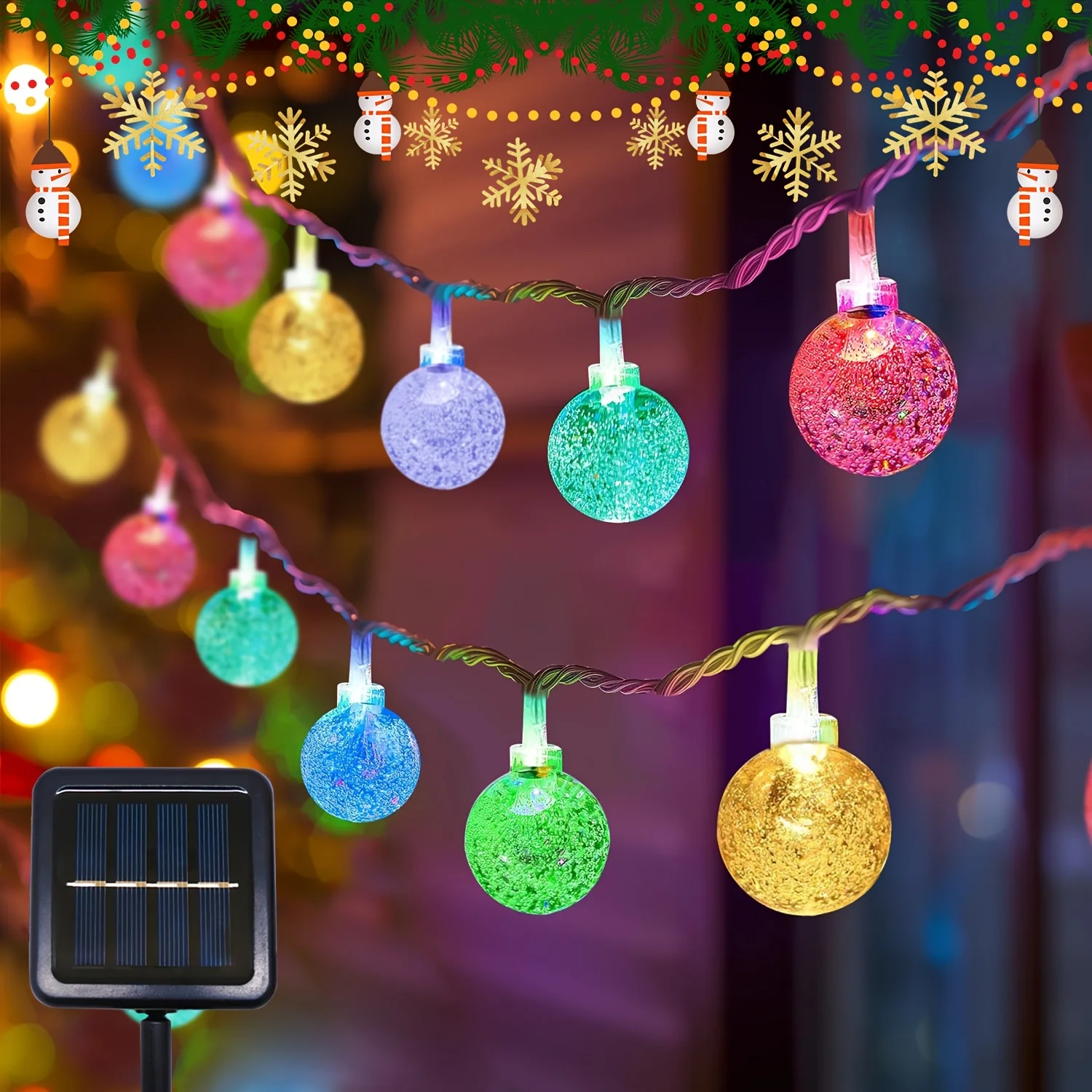 Weihnachts-Solar-Blasenkugel-Feen-Lichterkette, 8 Modi, wasserdicht, dekorative Lampe für den Außenbereich, für Terrasse, Garten, Hof, Hochzeit