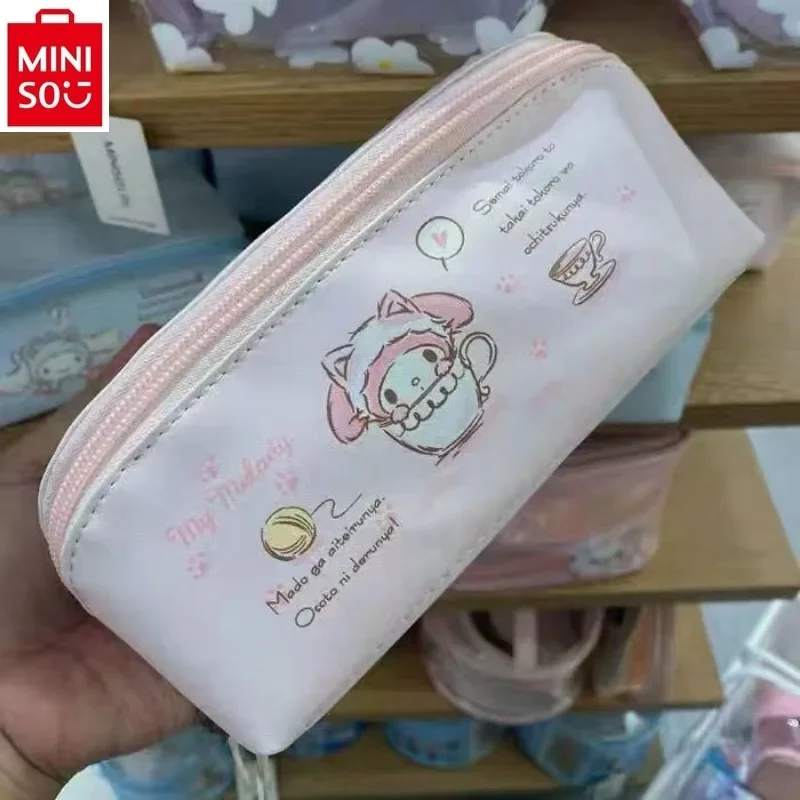 MINISO sanrio-Bolsa de almacenamiento de maquillaje para estudiantes, suministros de aprendizaje portátiles, con estampado de perro, Jade Gui, PU