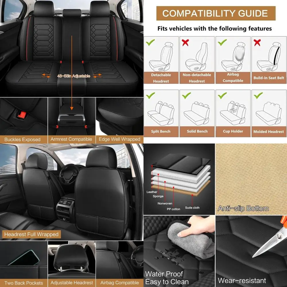 

Полный комплект кожаных чехлов на автомобильные сиденья, водонепроницаемые чехлы на сиденья из искусственной кожи для автомобилей, нескользящие чехлы для салона автомобиля, универсальные, подходят для M