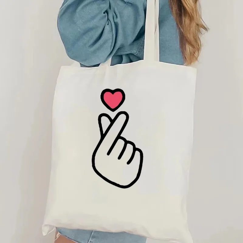 Korean Love Gift Korean Finger Heart Tote Bag Korean Popular Shoulder Bag Korea Finger Canvas BagKpop Finger Heart Kpop Merch