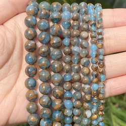 Natural Lake Blue Cloisonne Stone Beads Round Loose Spacer Beads For Jewelry Making DIY Bracelet Handmade 4/6/8/10/12mm