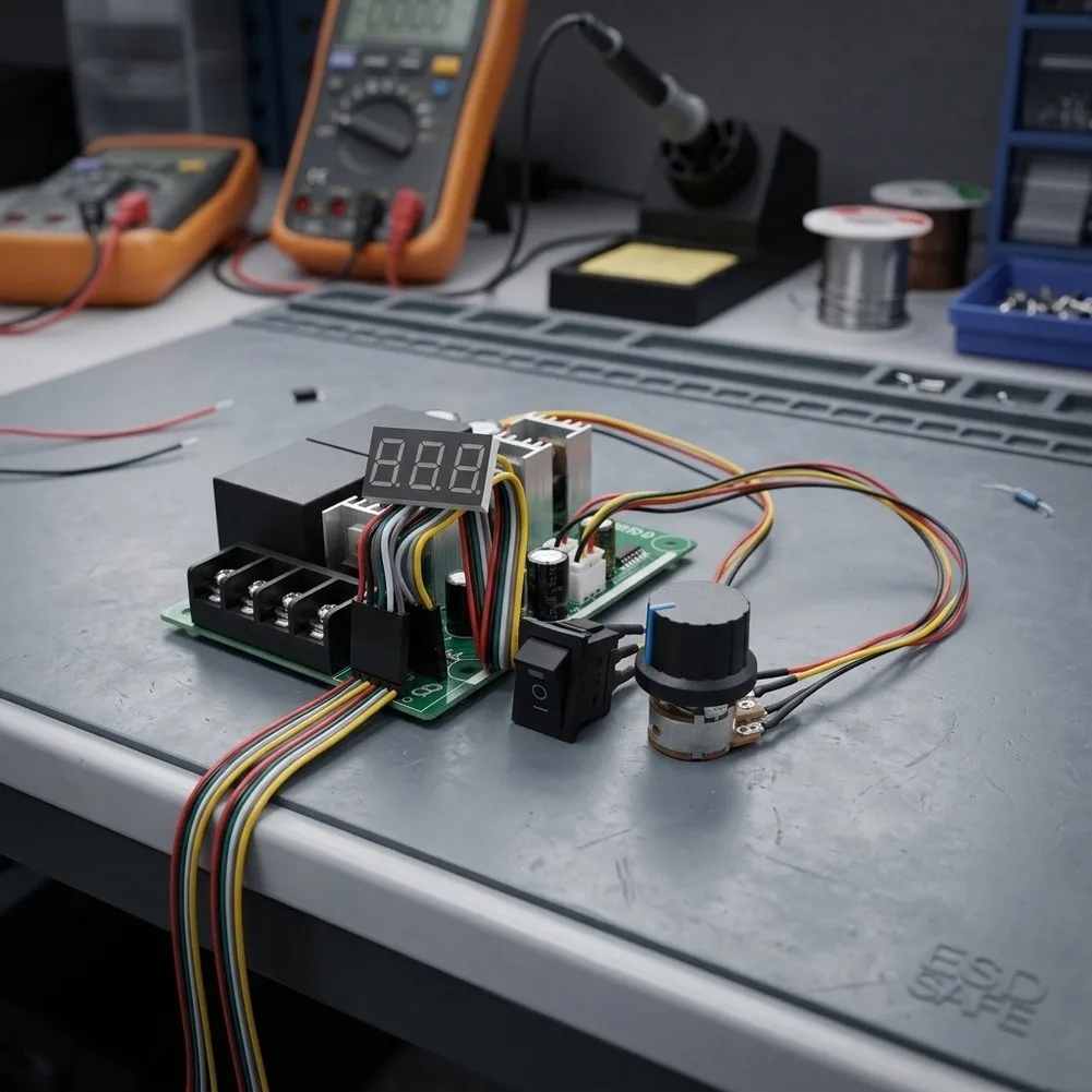 DC Motor Controller with Digital Percentage Display 100K Potentiometer Switch and Forward Reverse Functionality