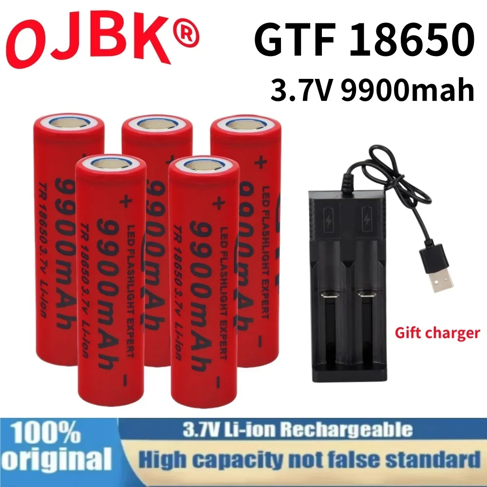 

Rechargeable lithium-ion battery for LED flashlight, 3.7V 18650 battery, 3.7V 9900mAh with USB charger included