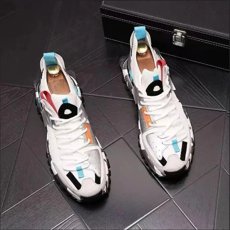 Fashion Men Platform Sneakers Breathable Comfortable Sport Shoes Chunky Knitting Mesh Sneakers Casual Shoes White Sneakers