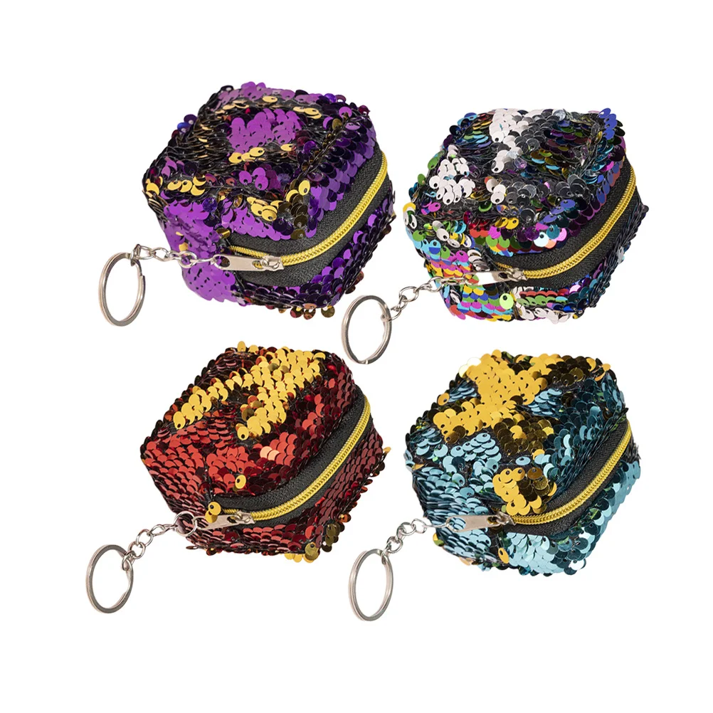 4Pcs Sequin Small Wallet Zippered Coin Purse Compact Short Purse Change Pouch Portable Key Holder Lightweight for Work Shopping