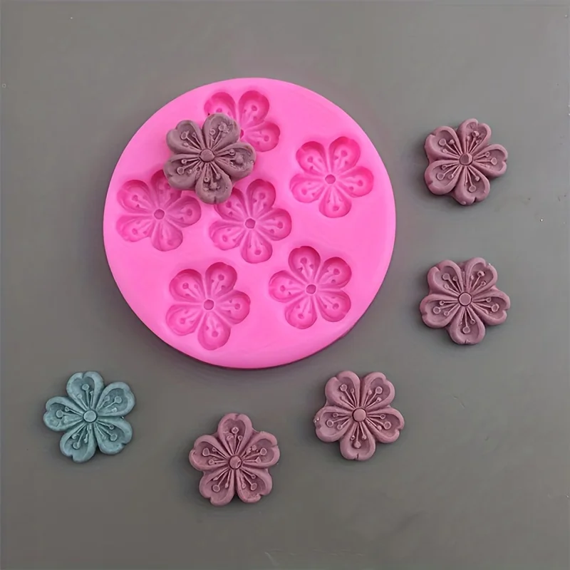 1 piece, sugar flipping silicone six link peach blossom shaped baked edge handmade decorative silicone mold