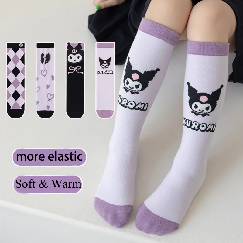 Sanrio Kuromi Socks Kawaii Children's Calf Socks Cartoon Cotton New Girls Bow Autumn and Winter Stockings Children's Gifts