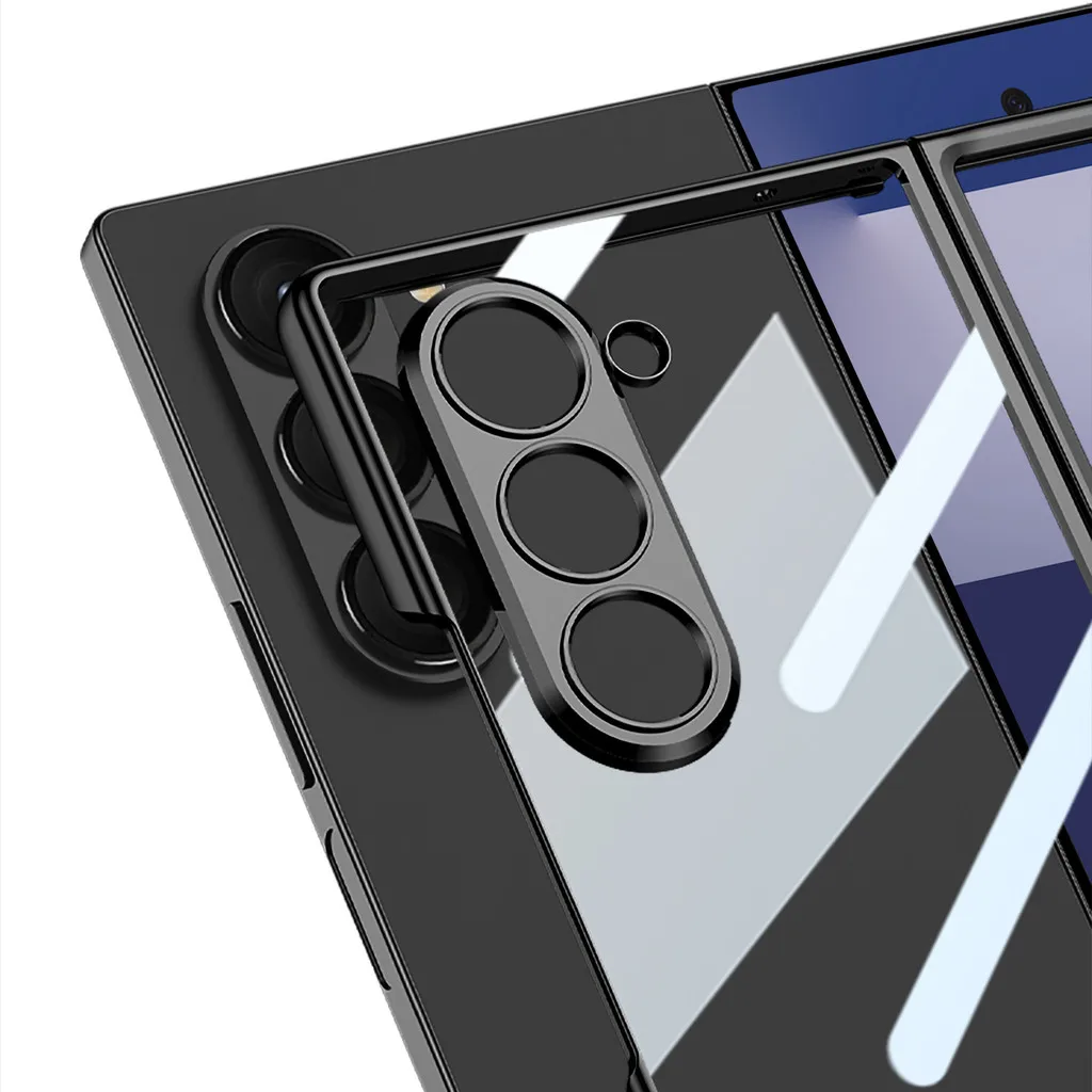 Luxury Plating HD Transparent Case For Samsung Galaxy Z Fold 7 Fold7 5G With Ring Metal Ring Clear Shockproof Shell Case