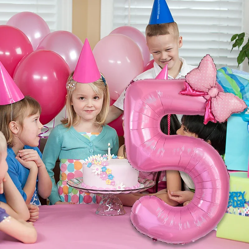 1 Stück, großes, 40 Zoll großes, rosa Folienballon in Form einer Zahl mit Schleife, für Jungen- und Mädchen-Geburtstagsfeiern, rosa Prinzessinnen-Thema, Brautparty. – Detail 6