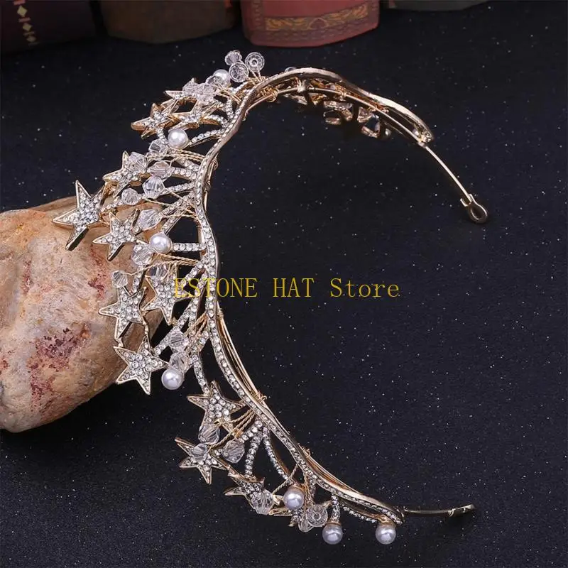 

49MF горный хрусталь звезда тиара повязка на голову винтажные короны обруч для волос блестящий головной убор для женщин и душ