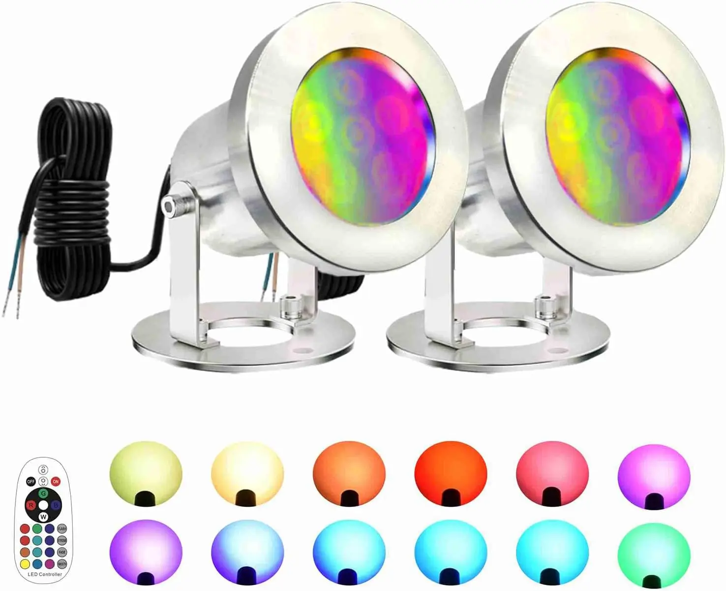 LED Pond Lights with Remote Control,6W Stainless Steel RGB Underwater Fountain Light IP68 Underwater Lights for Pond Waterfall