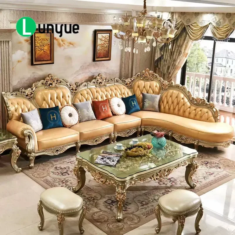 Luxury L Shaped Leather Sofa Set 3 Seater with Recliner Solid Wood Frame Modern Living Room Furniture Comfortable Durable