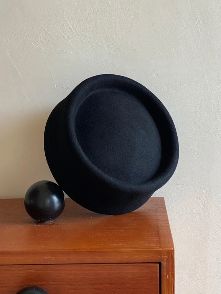 USPOP 100% الصوف قبعة مستديرة المرأة خمر أنيقة لا حافة ورأى قبة قبعة شتاء دافئ الحد الأدنى الرجعية نمط القبعات