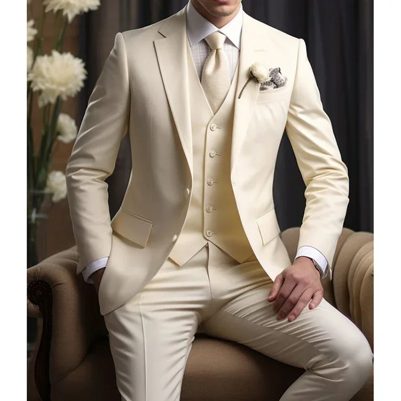 Elegant Wedding Men's Suit Jacket Slim-fit 3 jackets Pants Vest Luxury Clothing Men's formal men's clothing