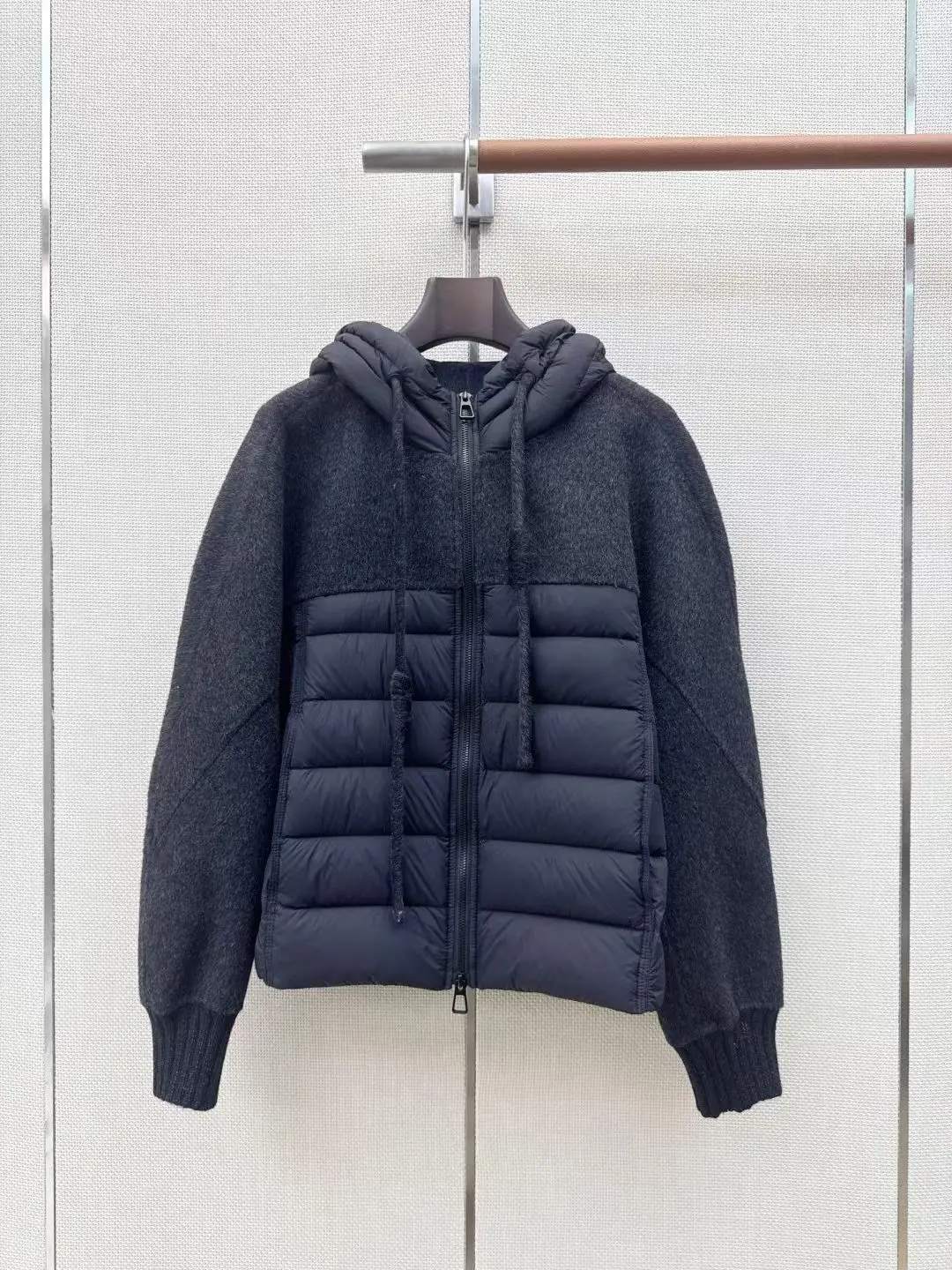 Women Short Hooded Down Coat, Custom Wool Spliced Fabric, Loose Slim Fit, Versatile Age-friendly Style