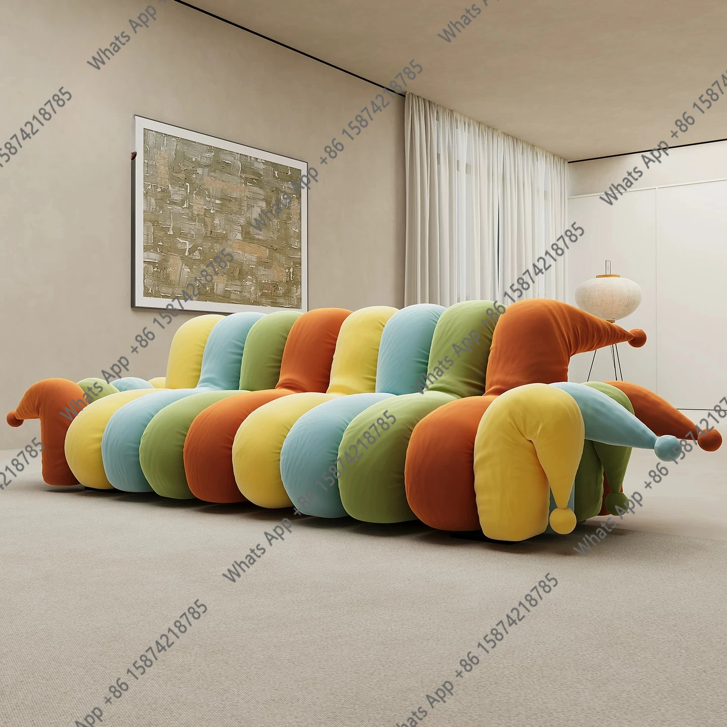 

Soft and cute medium and ancient style colored striped fabric sofa living room designer small sofa can lie down and sleep