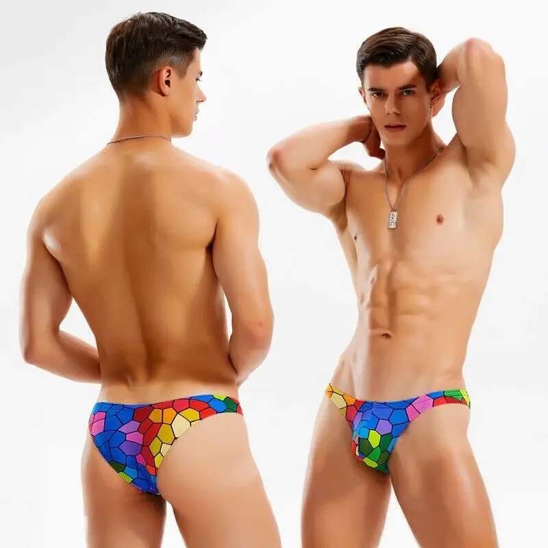 Sexy Men Swimsuit Low Waist Bikini Beach Thong Half Pack Hip Briefs Seven Colors