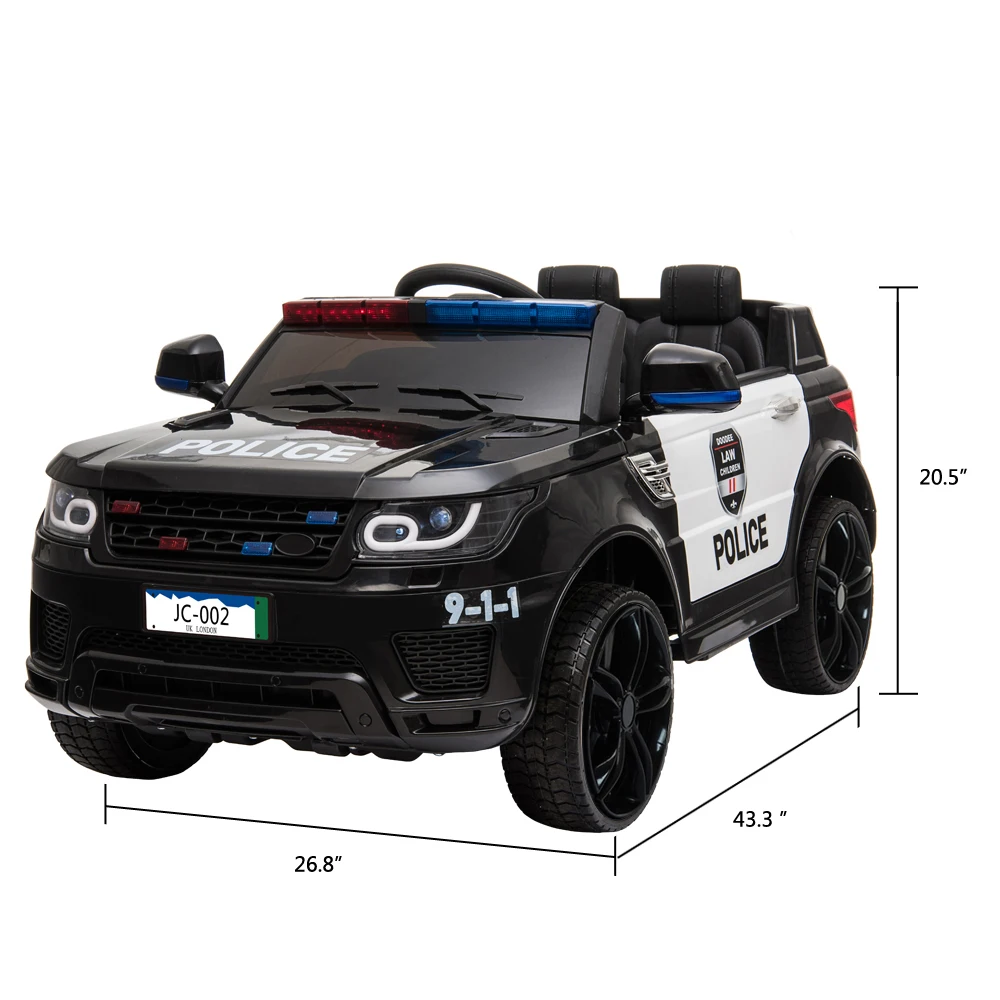 12V Kids Police Ride On Car Electric Cars 2.4G Remote Control, LED Flashing Light, Music & Horn.