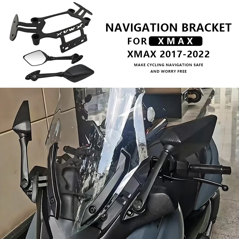 

Motorcycle Rearview Mirrors For YAMAHA XMAX 2017-2022 Motorcycle Phone GPS Bracket Holder Mirrors