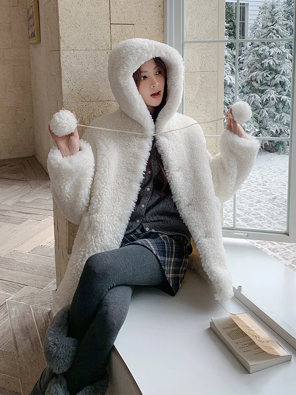 Double-Sided Wear Lamb Fur Jaet Women's ort Sle Autumn Winter Thiened Warm Casual Loose Fit Leather And Fur Inteated