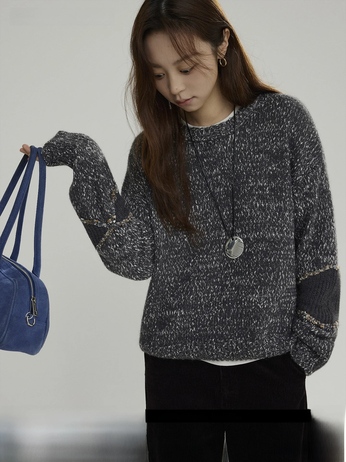 

Женский свитер Joli из смесовой шерсти с круглым вырезом, повседневный, осенне-зимний, новый дизайн с вставками из полиэфирного волокна