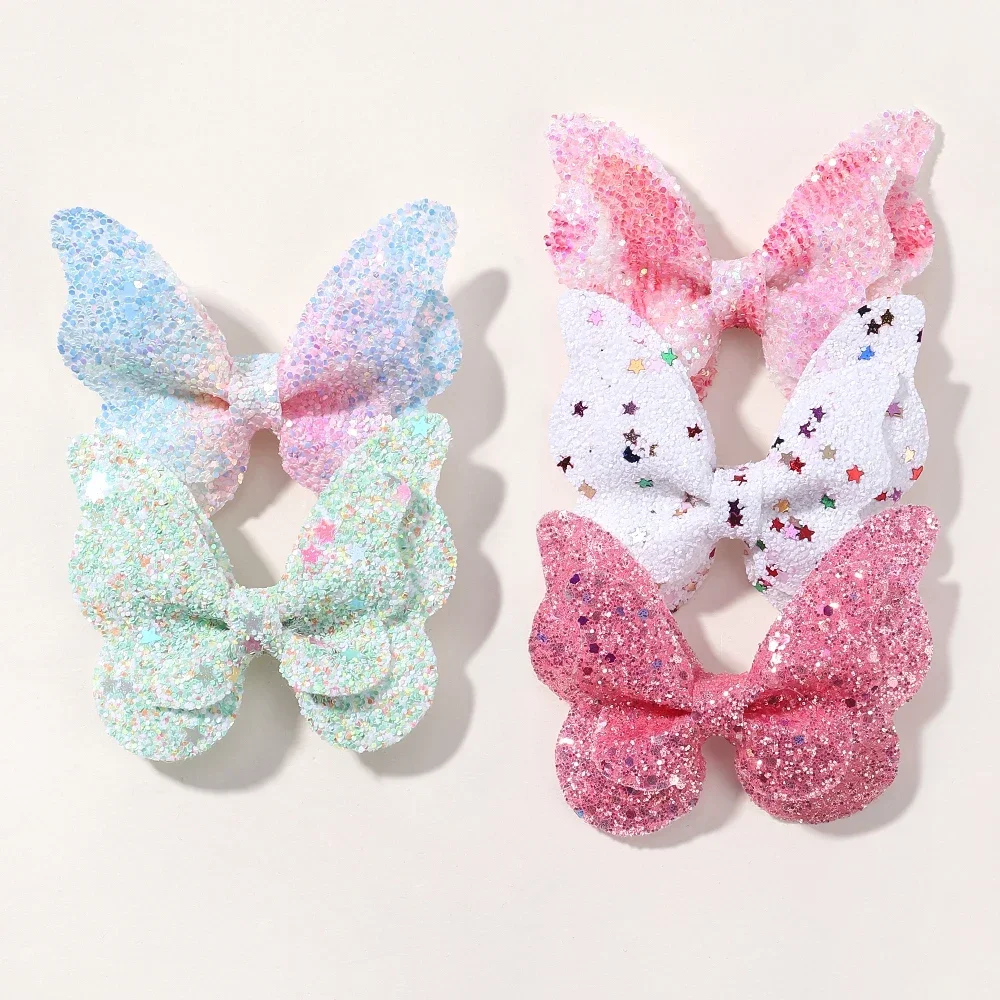 2/4/5Pcs Girls Cute Sequins Double Butterfly Hair Clip Bow Hairpins DIY Headwear Bow Decor Hairgrip Children Hair Accessories